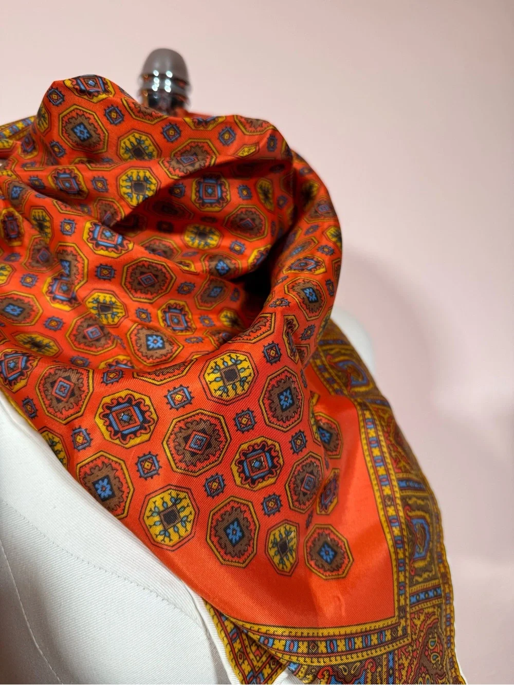 Vintage Art deco burnt orange blue geometric modernist square scarf
